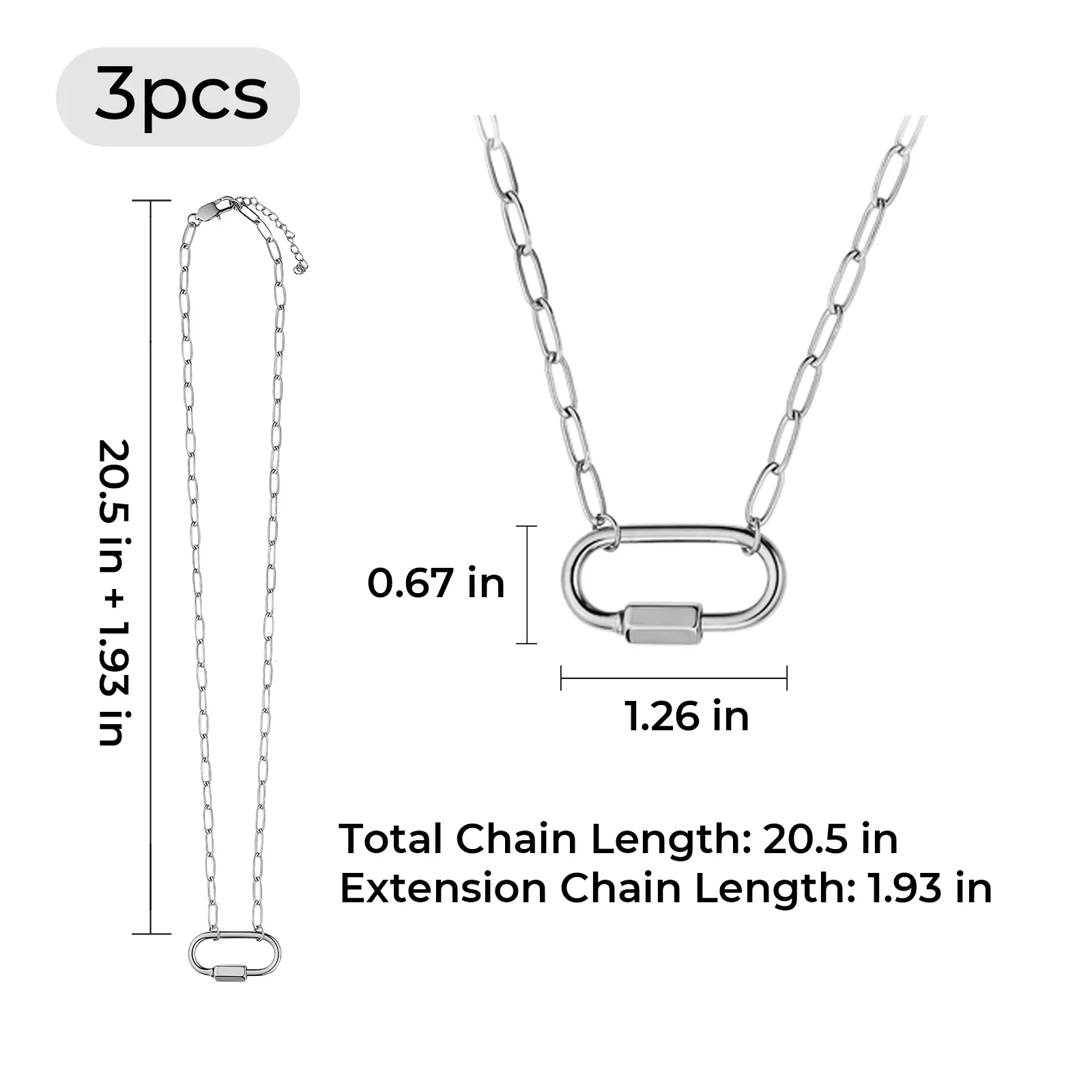 Silver Stainless Steel Carabiner Necklace (3pcs) - Image 3